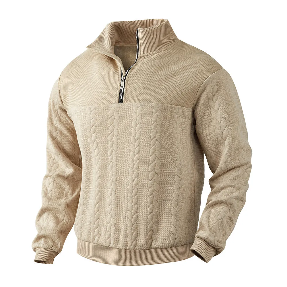 CASUAL MEN'S JACQUARD COLLAR HOODIE MEN'S CASUAL HALF ZIPPER LOOSE TOP