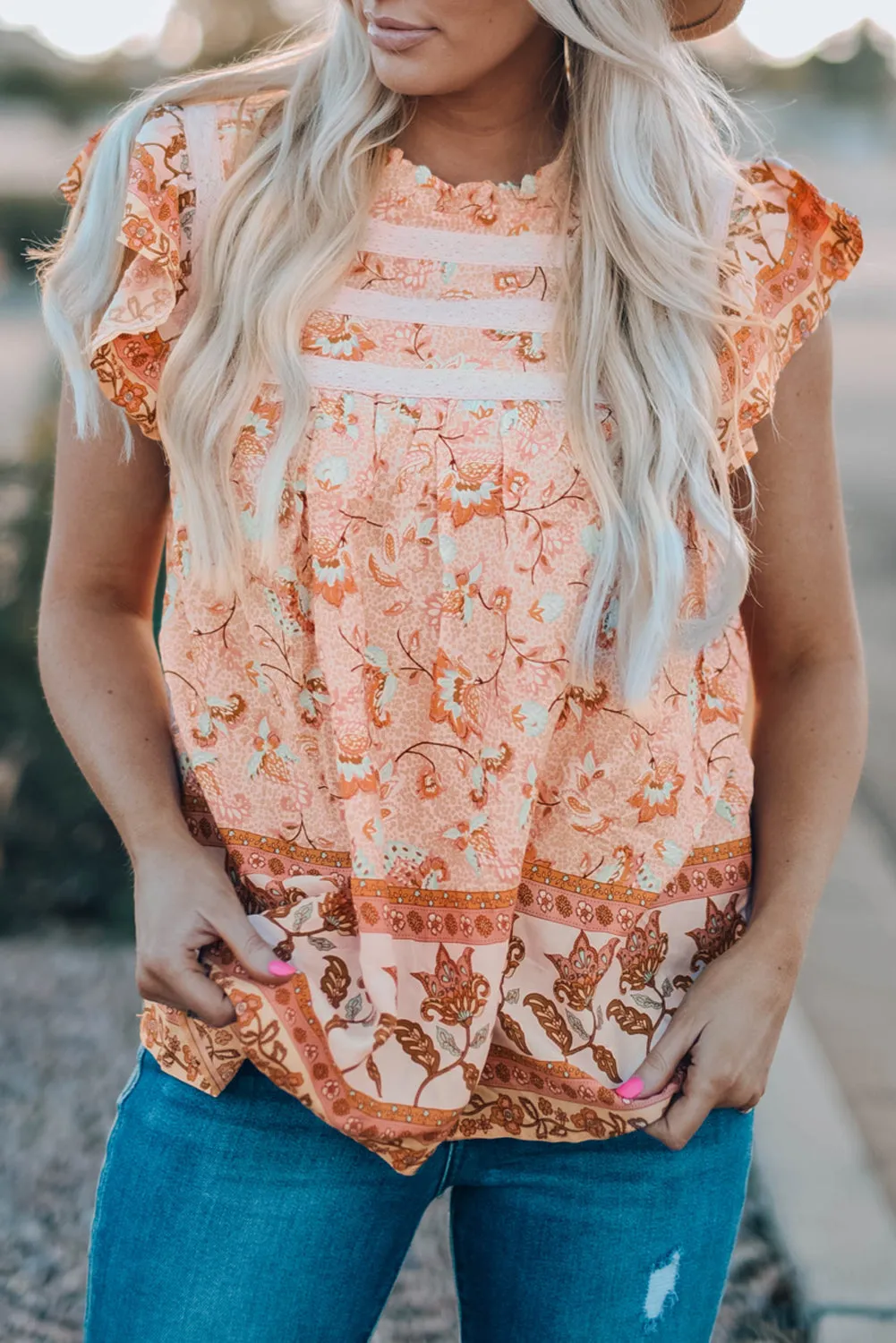 Floral Frilled Short Sleeve Top