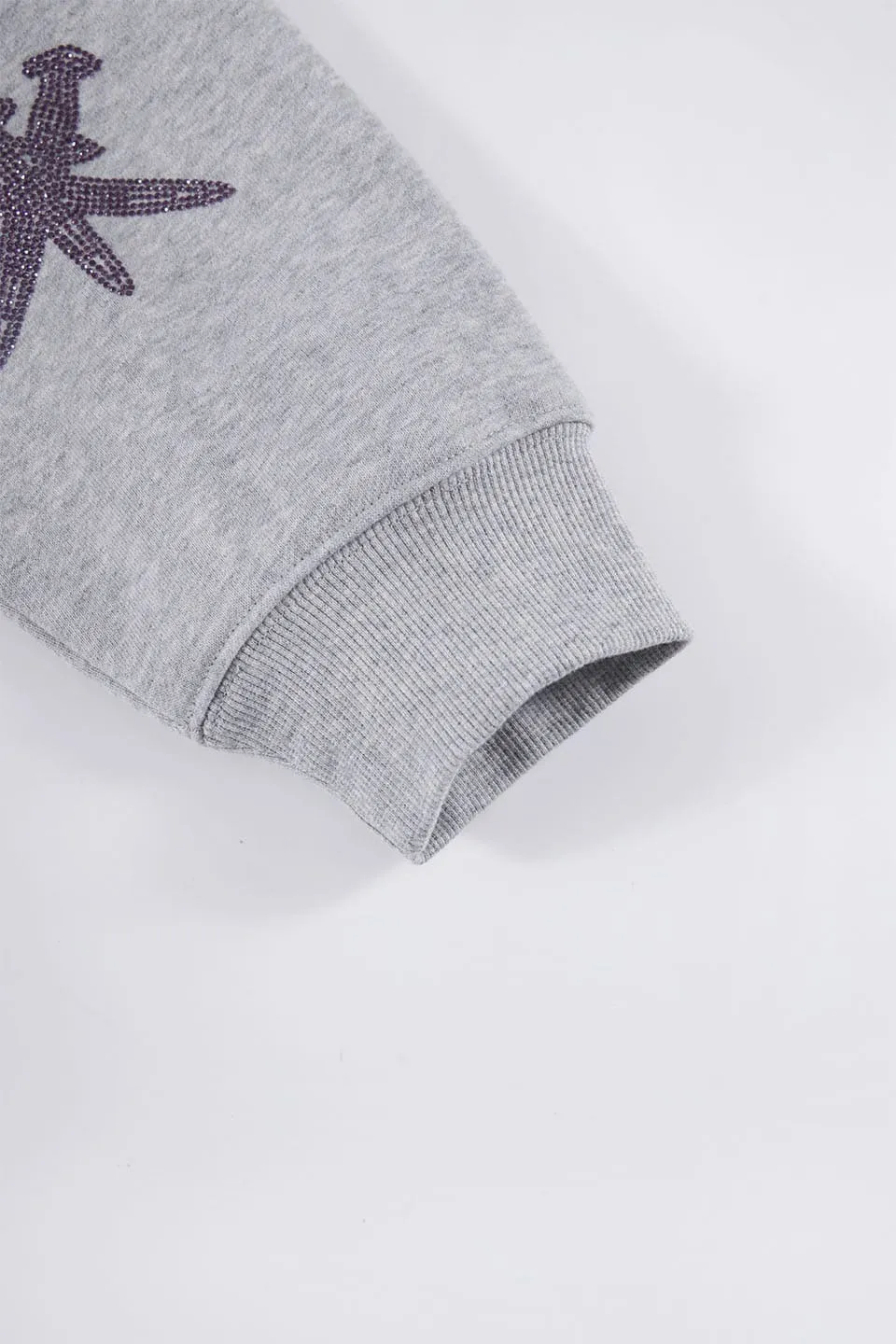Grey Purple Rhinestone Hoodie