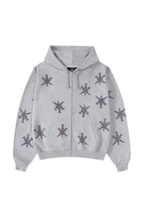 Grey Purple Rhinestone Hoodie