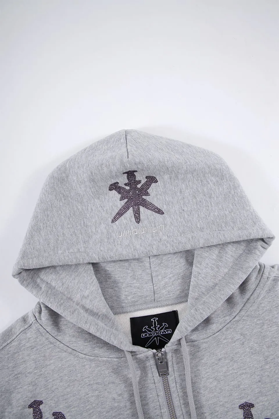Grey Purple Rhinestone Hoodie