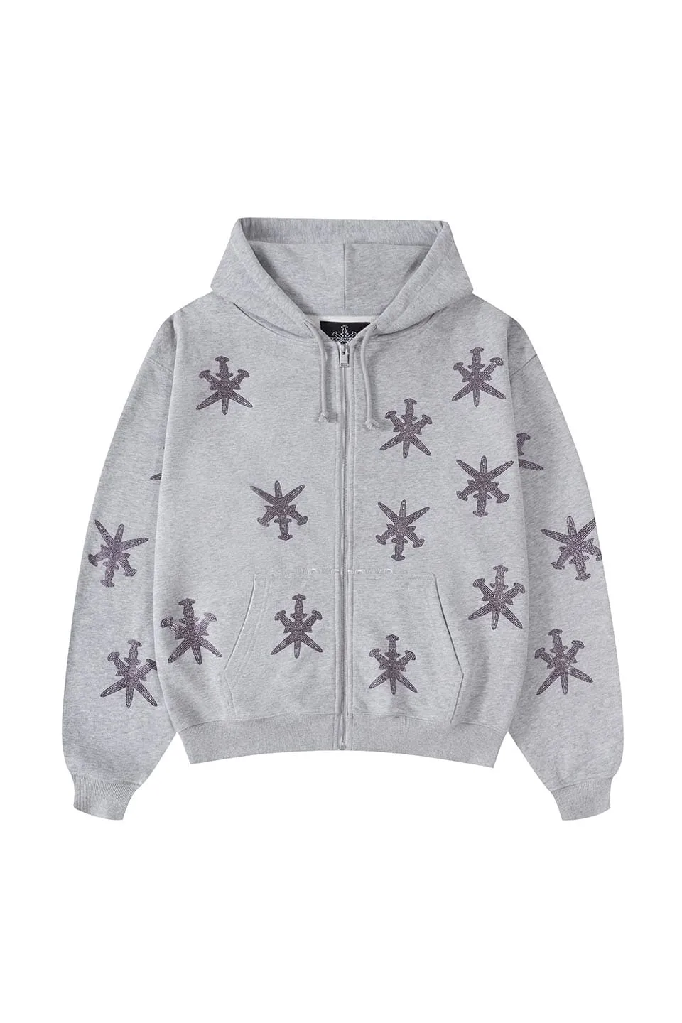 Grey Purple Rhinestone Hoodie