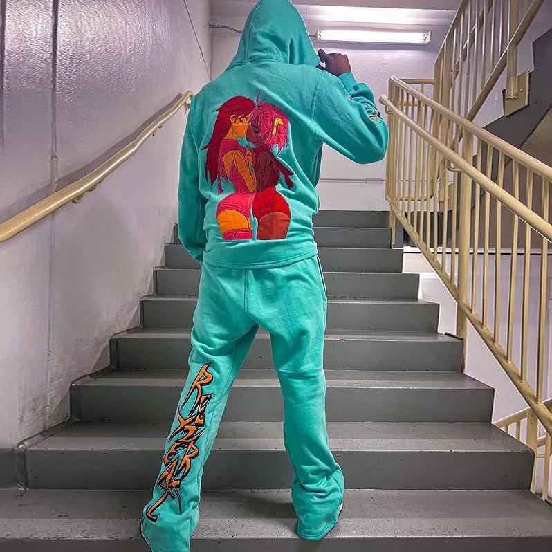 Personalized Fashion Street Style Printed Long Sleeve Hoodie Pants Two Piece Set