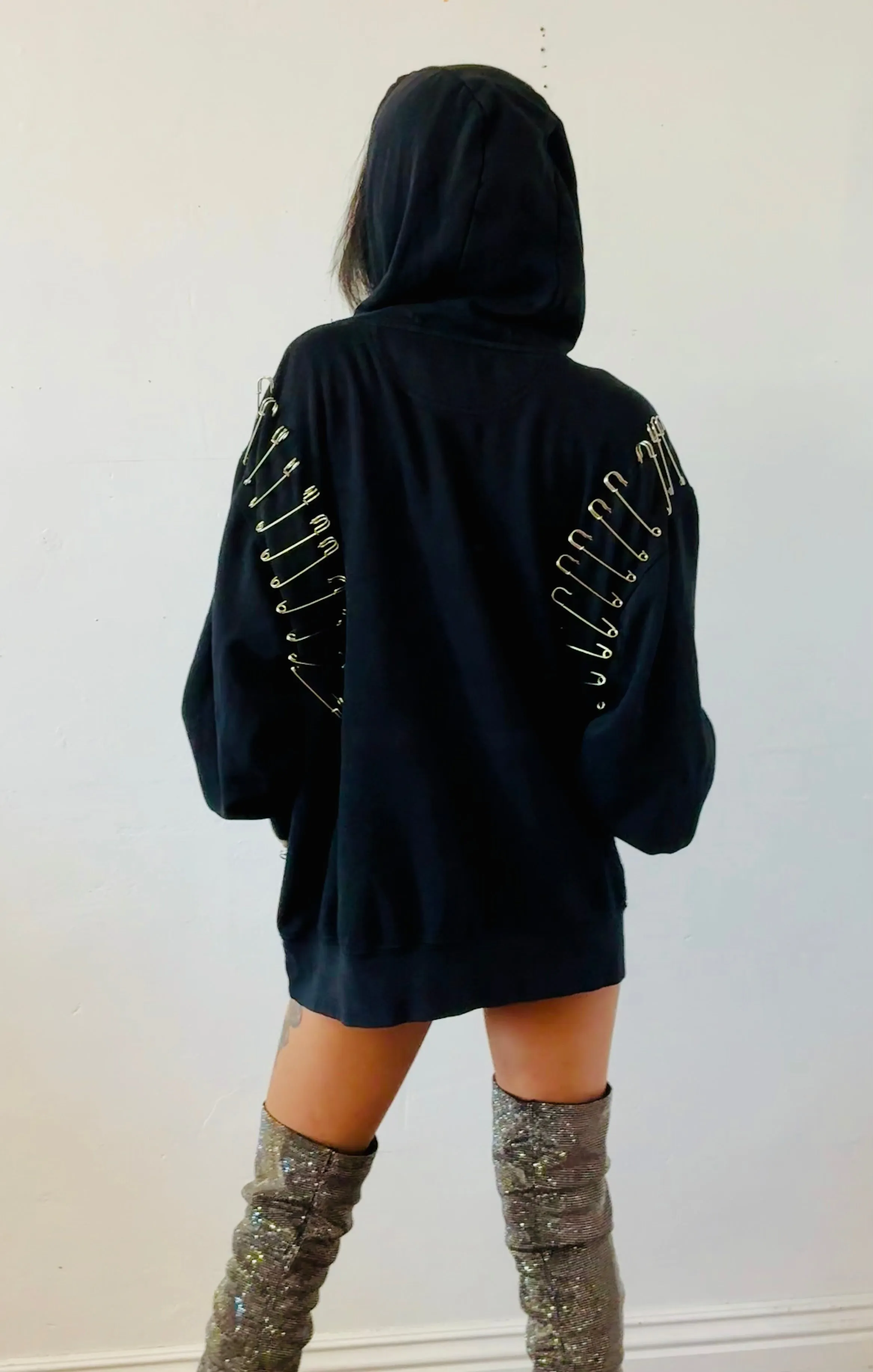 Ragtofab -Reworked Hoodie - Rhinestone flame - pins