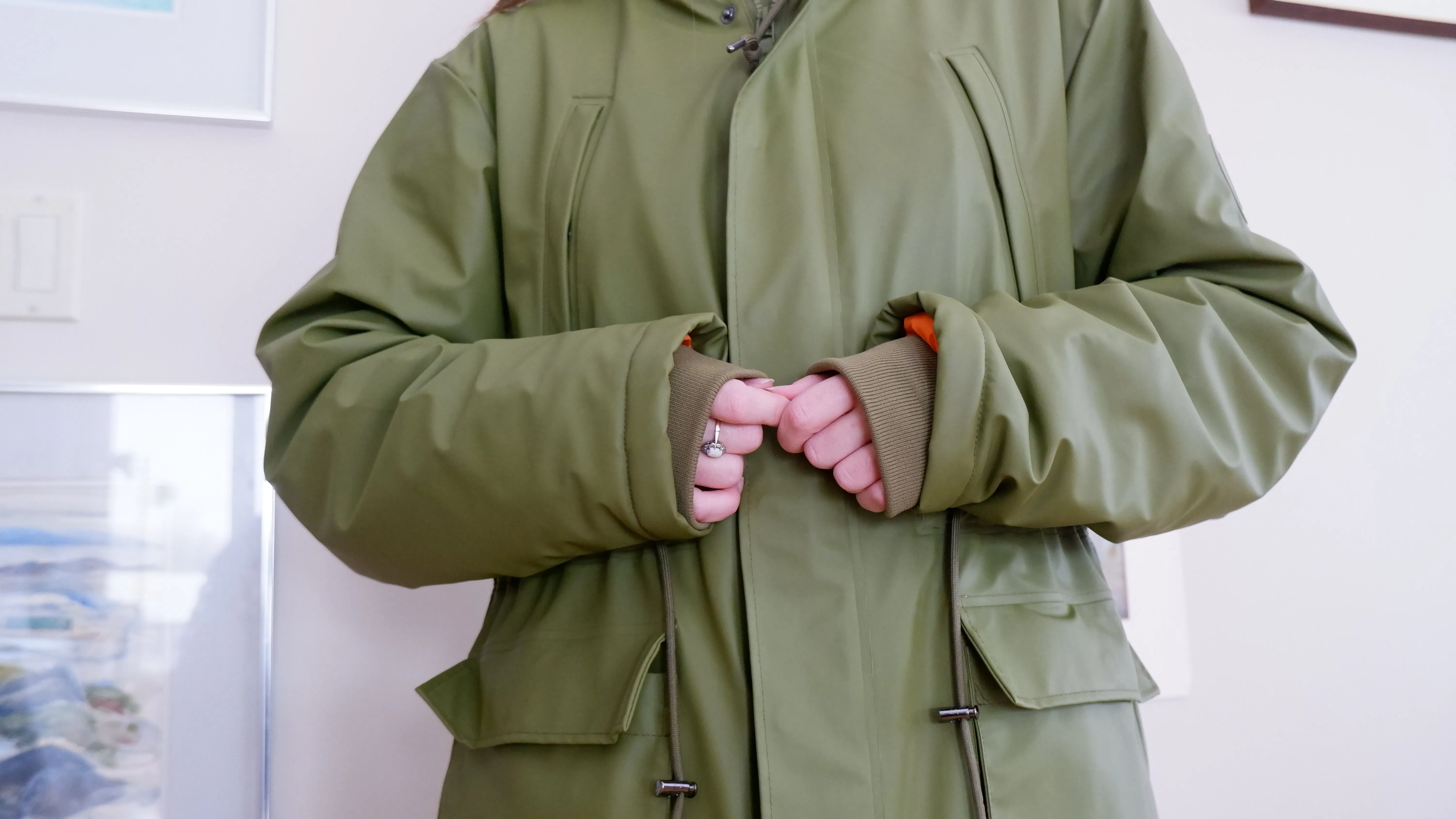 RAINS Khaki Hooded Coat - M/L