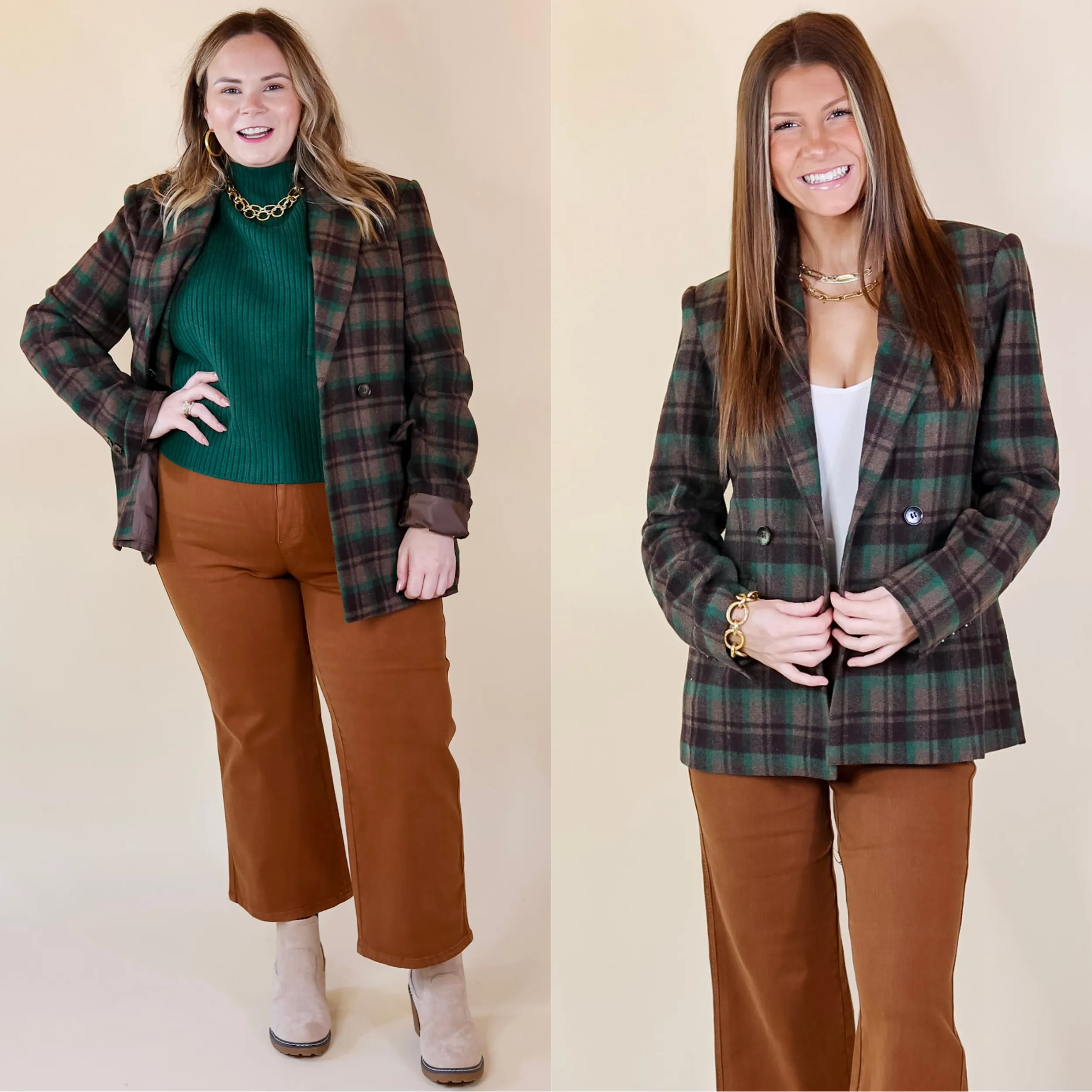 Ready For Anything Plaid Blazer in Brown and Green
