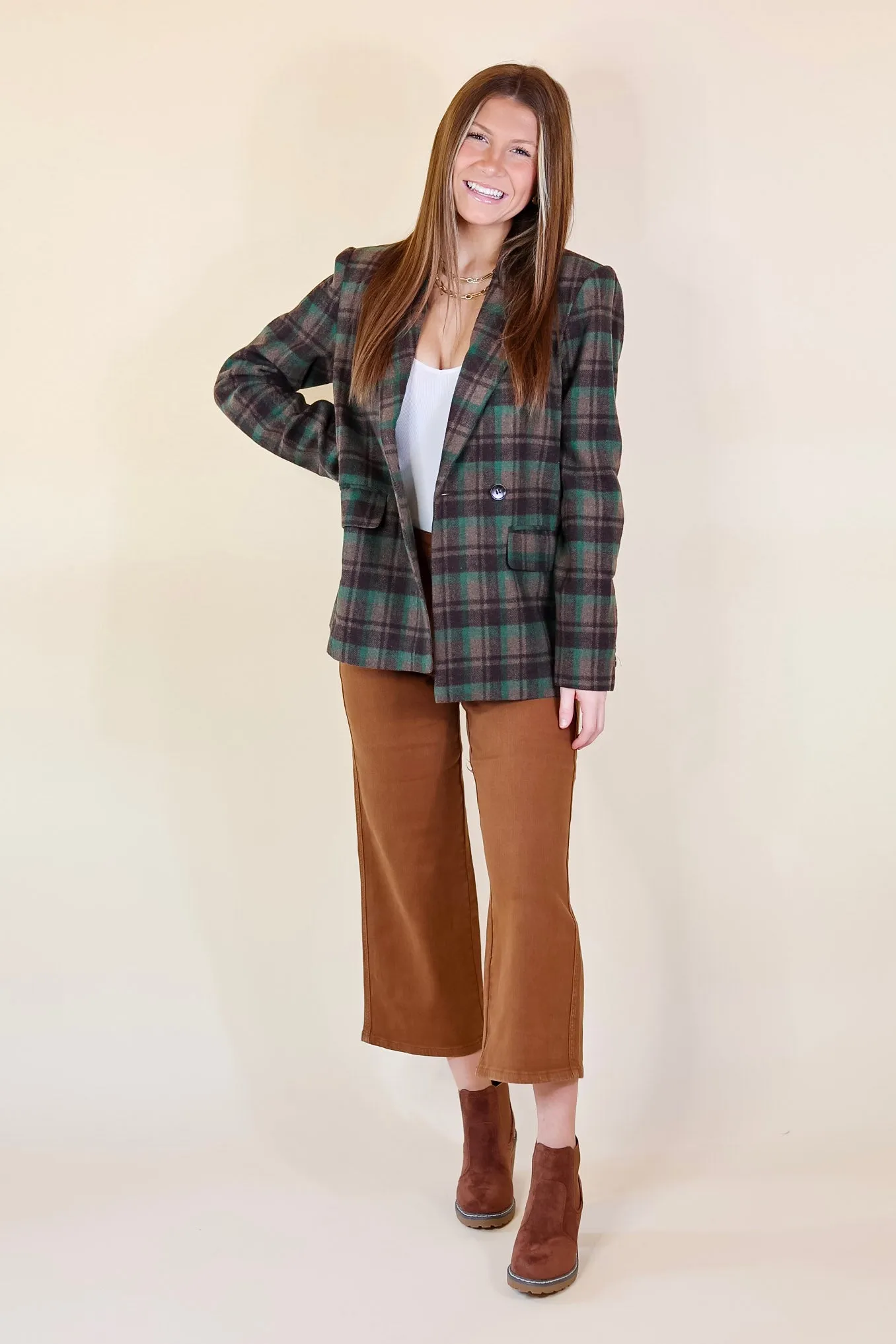 Ready For Anything Plaid Blazer in Brown and Green
