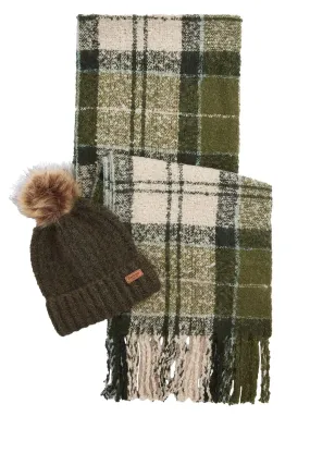 Saltburn Beanie And Tartan Scarf Gift Set - Ancient Loden