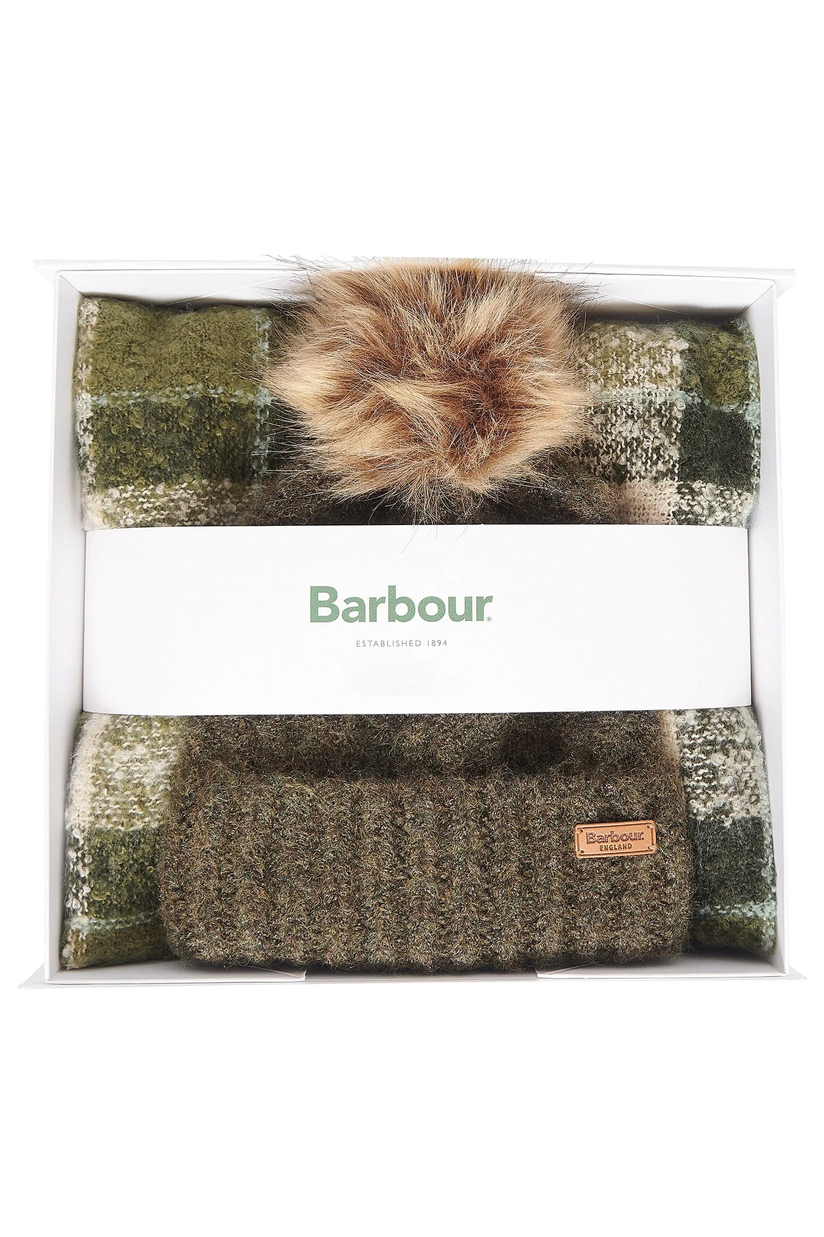 Saltburn Beanie And Tartan Scarf Gift Set - Ancient Loden