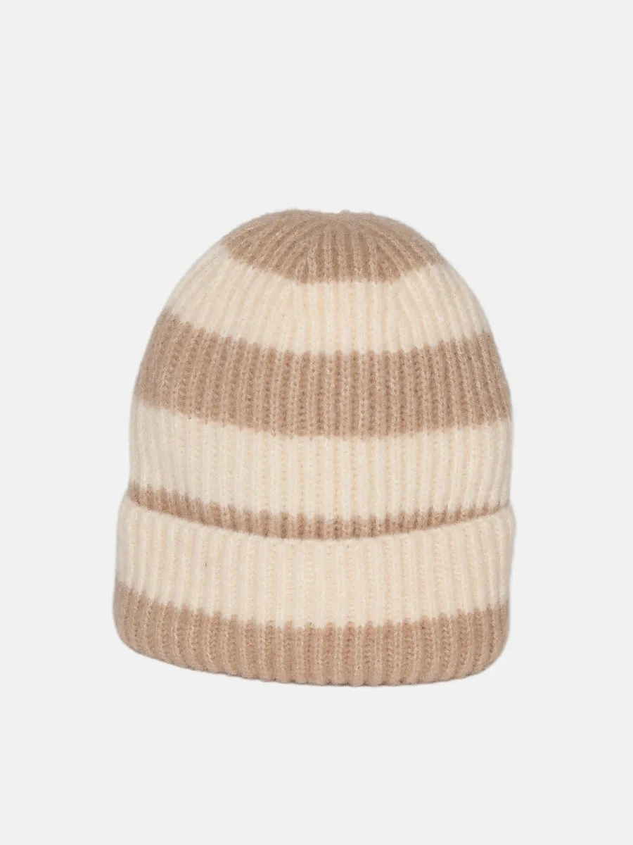 Stripe Beanie- Taupe/Ivory