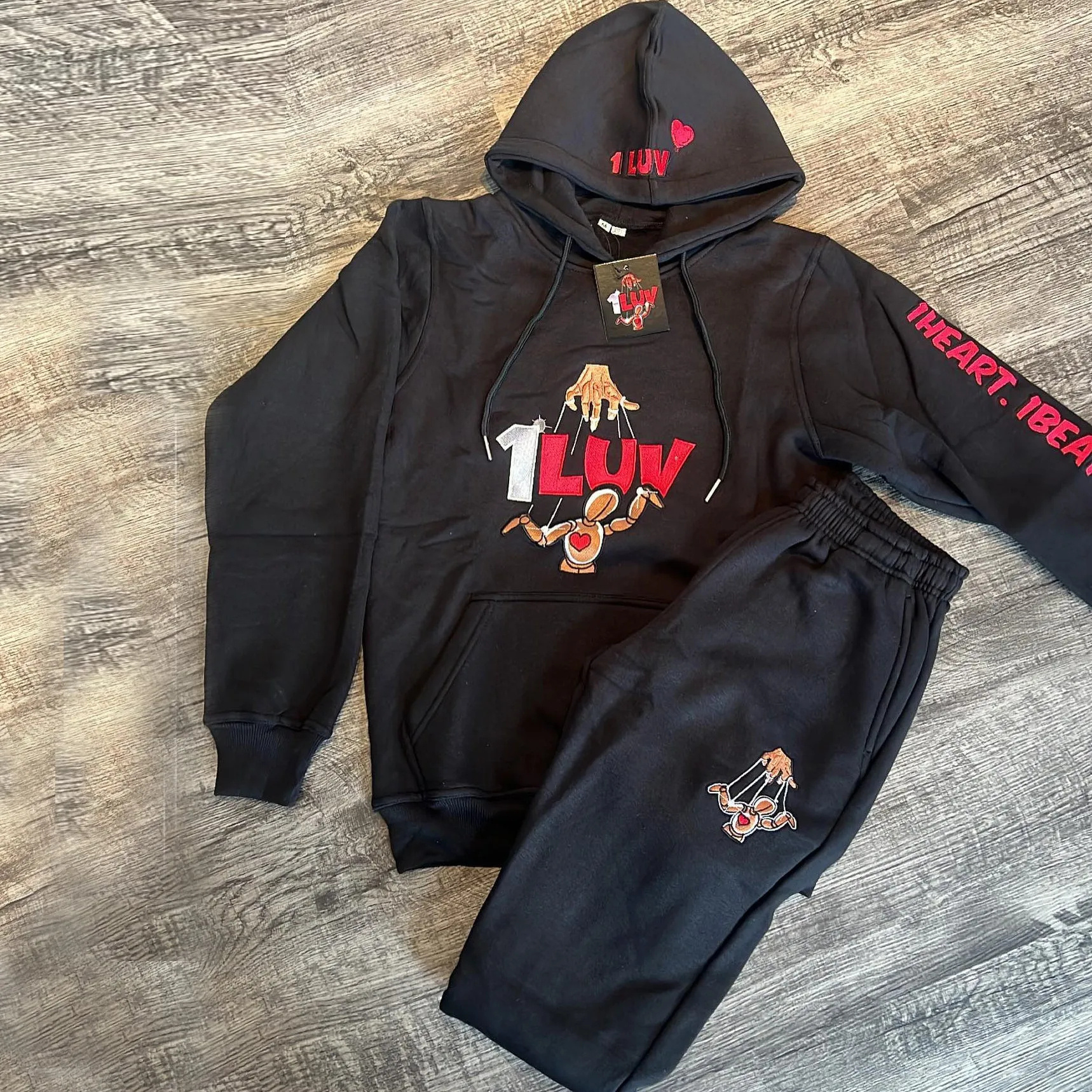 Stylish casual preppy graphic print hoodie set