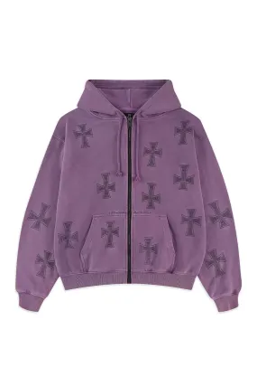 Washed Purple Black Rhinestone Hoodie