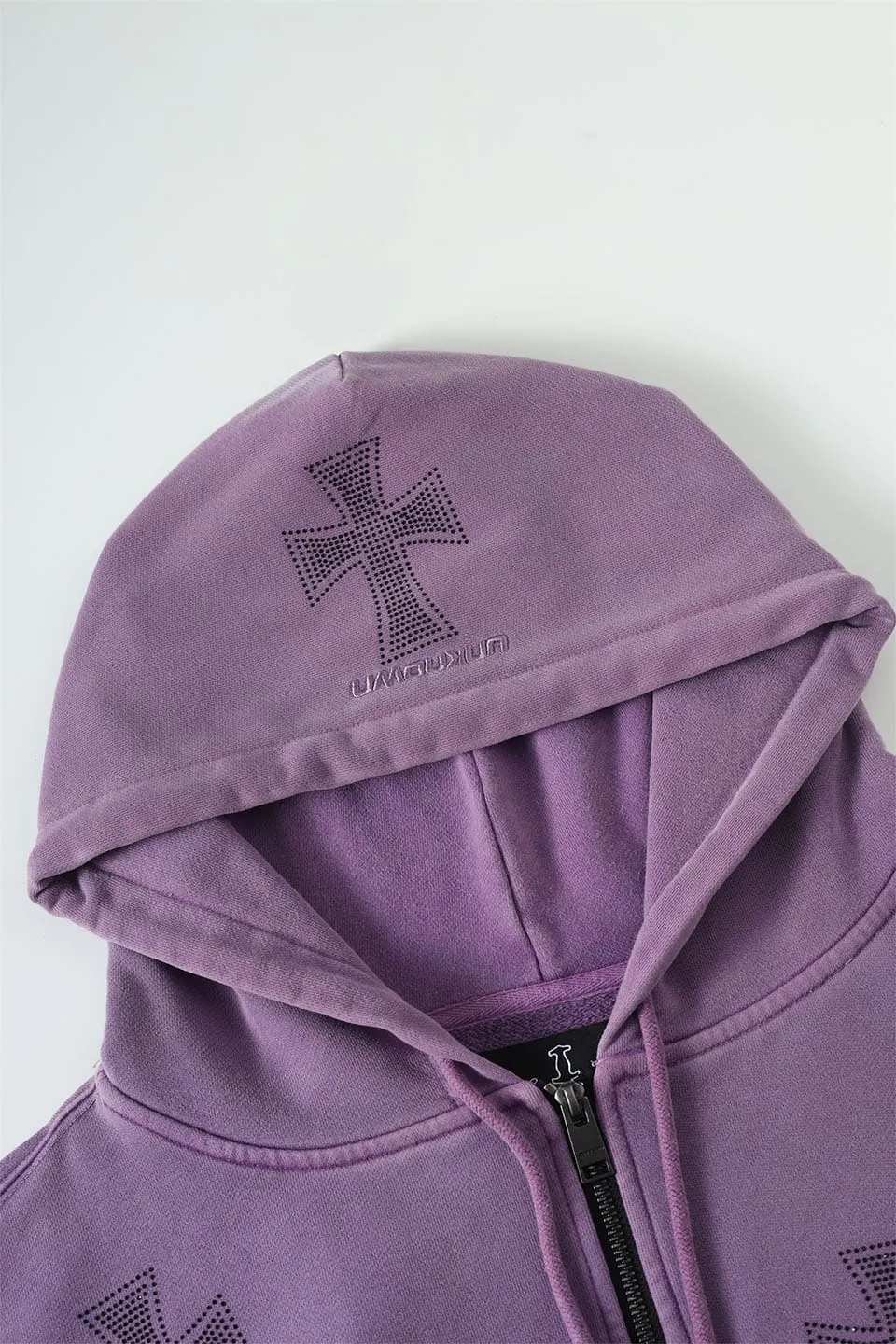 Washed Purple Black Rhinestone Hoodie