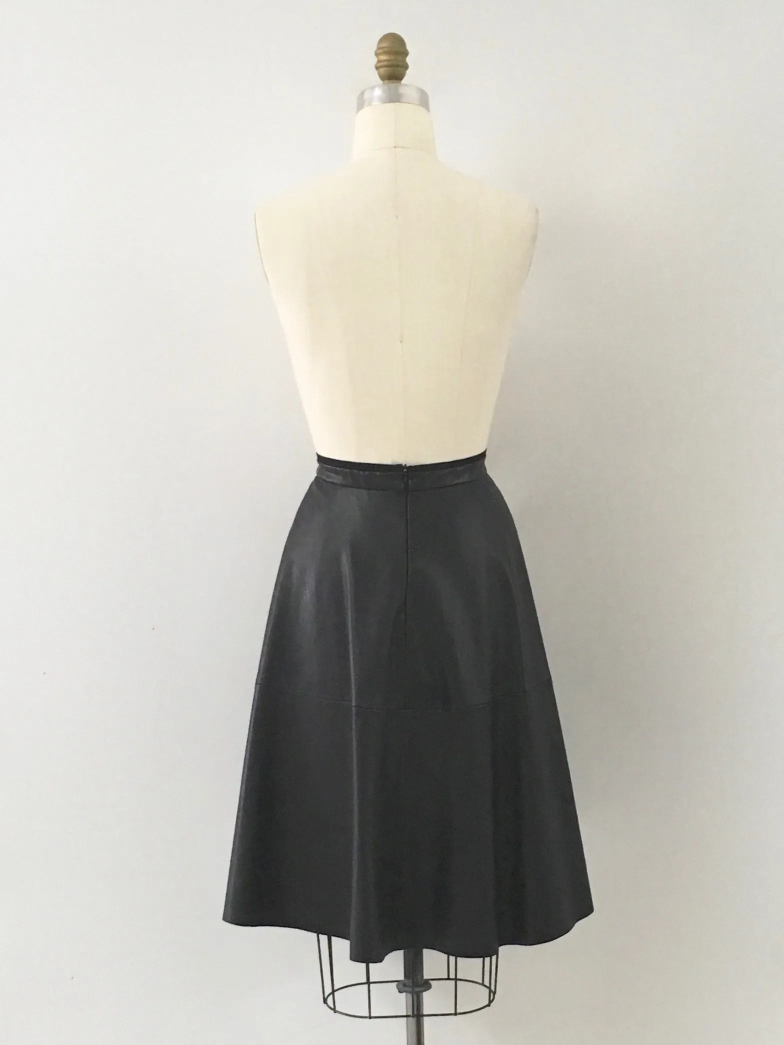 ZARA Women's black vegan leather midi circle skirt 24" long, S